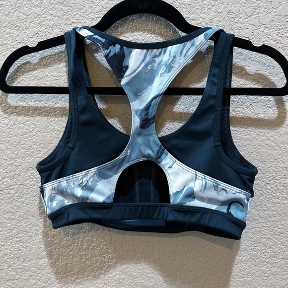 Athleta Double Dare Racerback Sports Bra, Teal Patterned, Size S - Picture 2 of 4